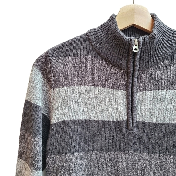 Silverlake Striped 1/4 Zip Knit Sweater in Gray, Size L - Picture 3 of 7